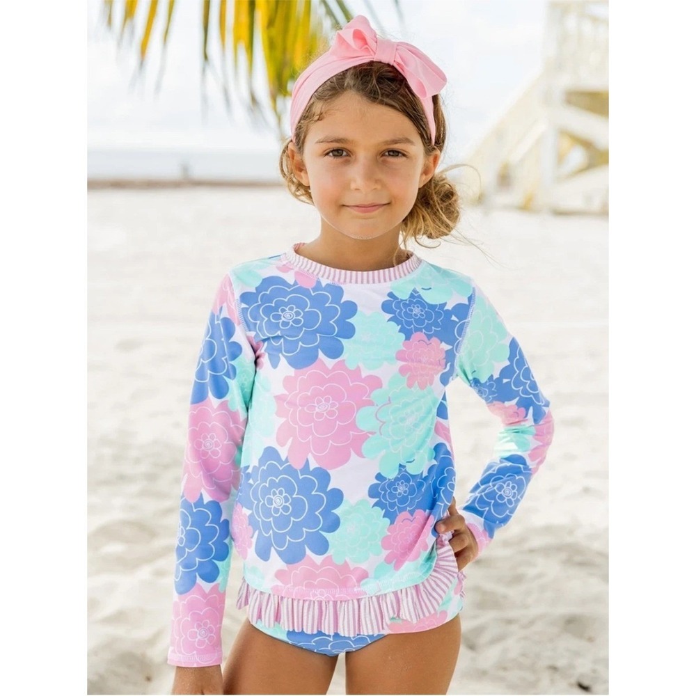 Ruffle Butts Girls Rash Guard Size 6 Floral Long Sleeve Beach Vacation